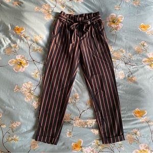 Zara Striped Paperbag Waist Trousers